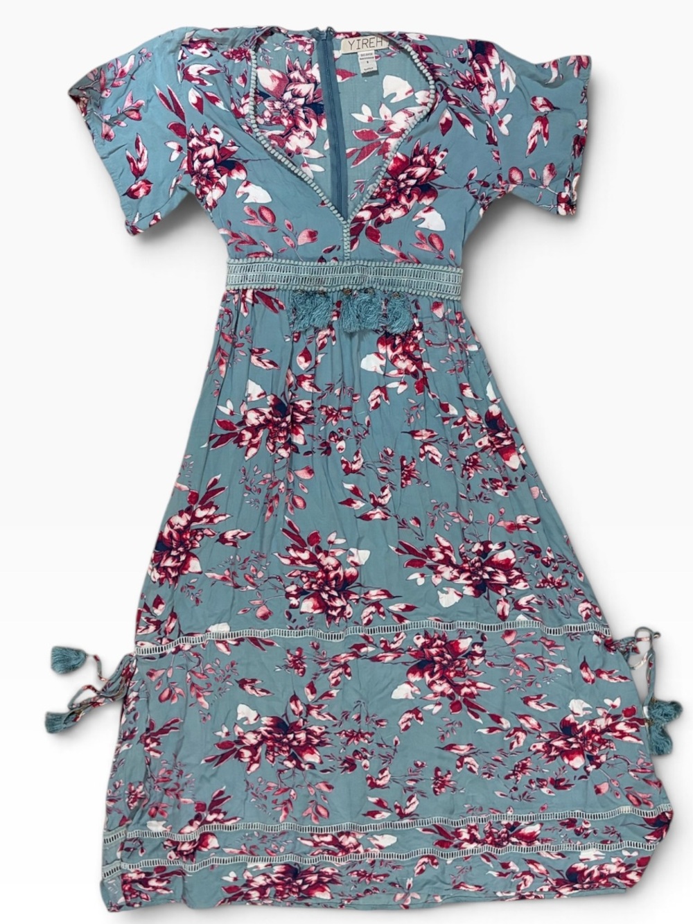 Yireh Indi Boho Floral Maxi Dress in Prim Tosca